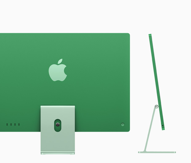 Rear view of a green iMac, highlighting 4 USB-C ports