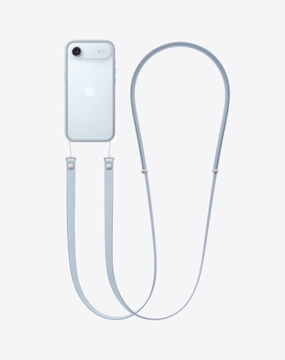 iPhone Air, sedd bakifrån, ljusgrå Bumper med axelrem