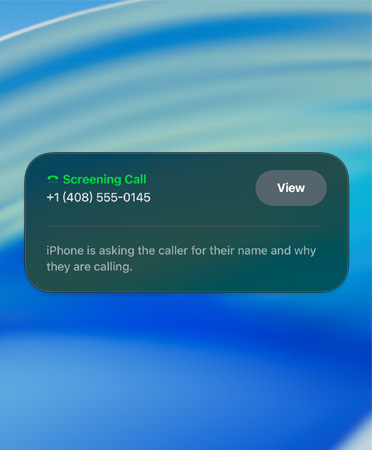 Une notification de Filtrage de l’appel indiquant que l’appel d’une personne inconnue est filtré